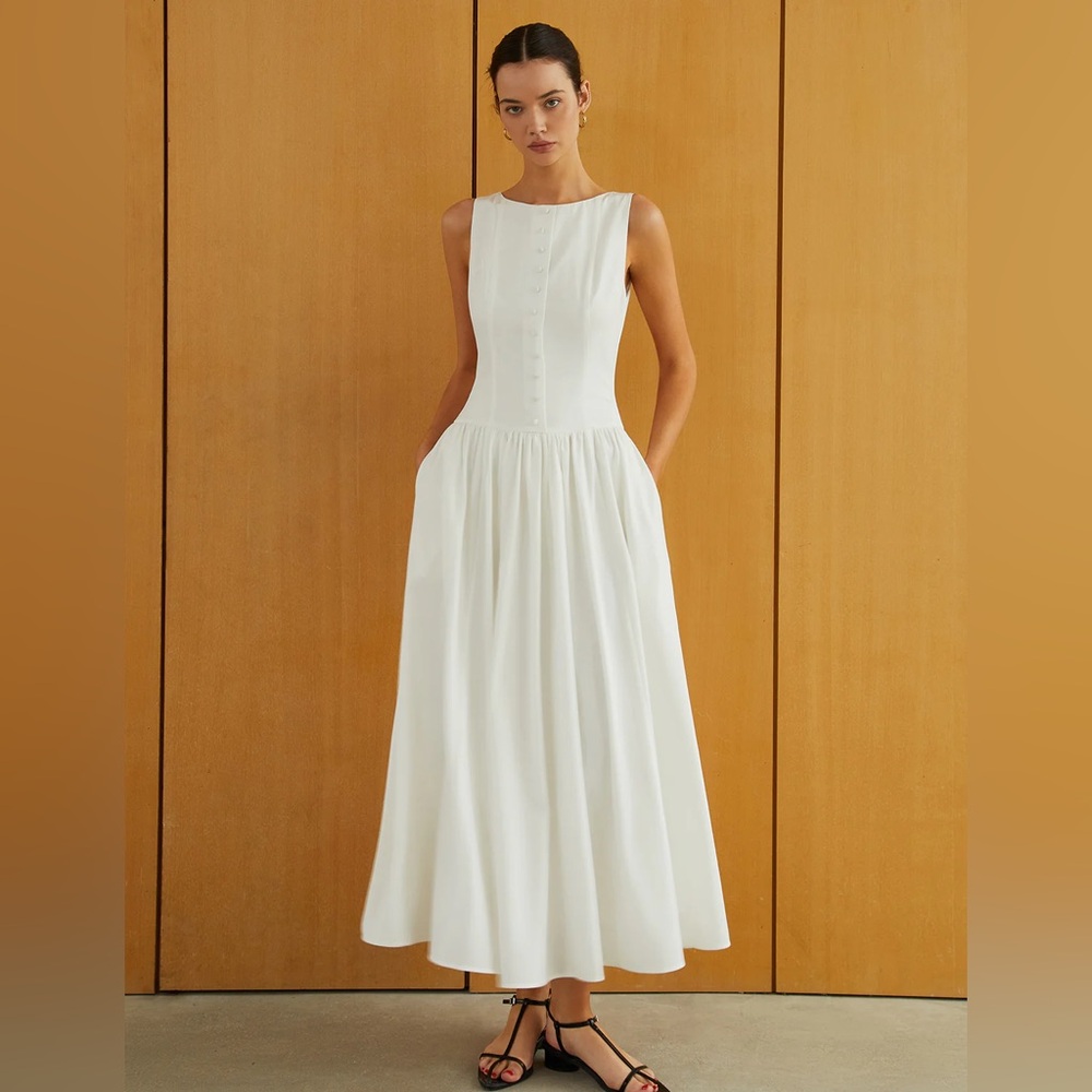 NEW Button-Fromt Sleeveless Pockets Long Dress Size XS
